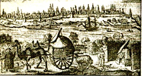 Астрахань. Гравюра из "Описания путешествия" А. Олеария. 1656 г.