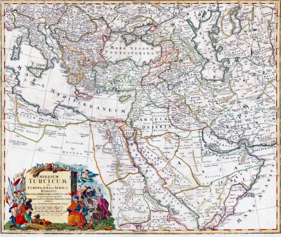 На фото: «Johann Baptist Homann // Imperium Turcicum in Europa, Asia, et Africa Regiones Proprias, Tributarias, Clientelares sicut et omens ejusdem . . . Nuremberg / 1730 circa».