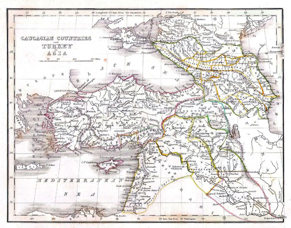 На фото: Map of Turkey in Asia and the Caucases – Geographicus, 1835. 